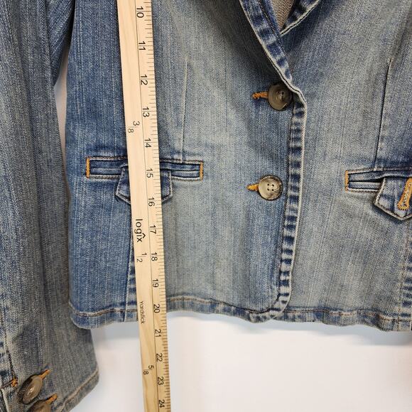 Vintage Y2K Old Navy Jean Denim Jacket Size S Distressed Stone Wash Peplum 2000s - Picture 11 of 15